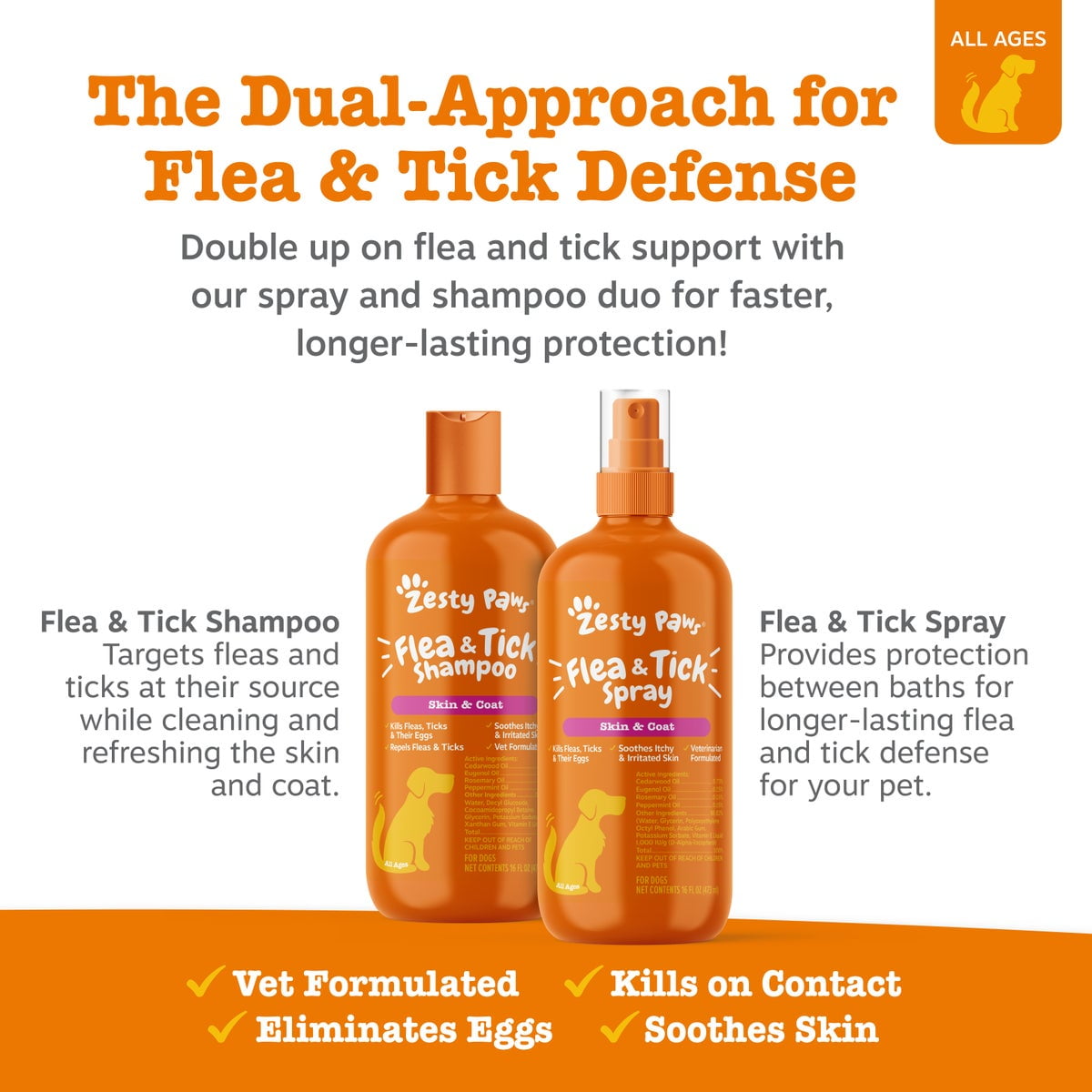 Zesty Paws Flea & Tick Shampoo for Dogs, to Repel Flea & Ticks, Peppermint Oil Scented, 16oz Bottle