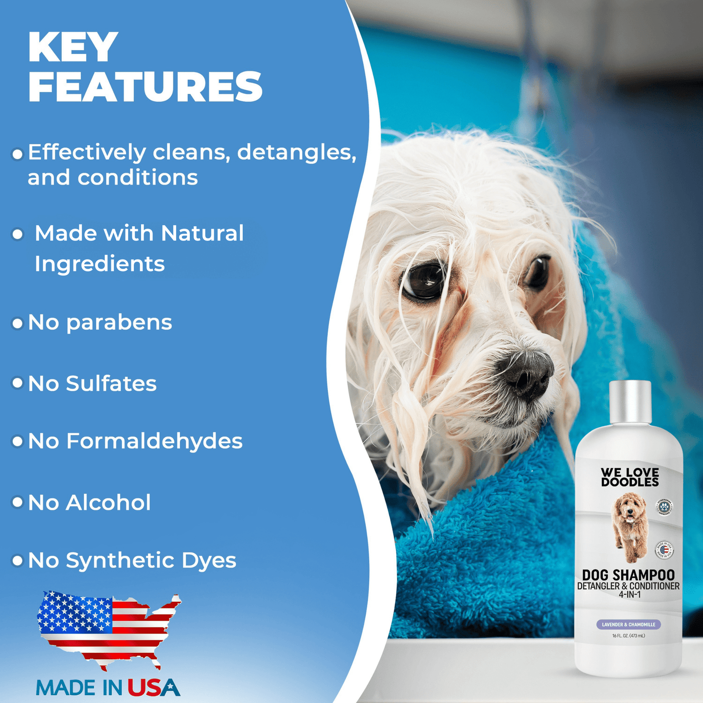 We Love Doodles Dog Shampoo, Conditioner and Detangler, Best Shampoo for Goldendoodles and Doodles, Dog Shampoo for Puppies, Grooming, Clean Ingredients, Lavender, Moisturizing, Best Smelling