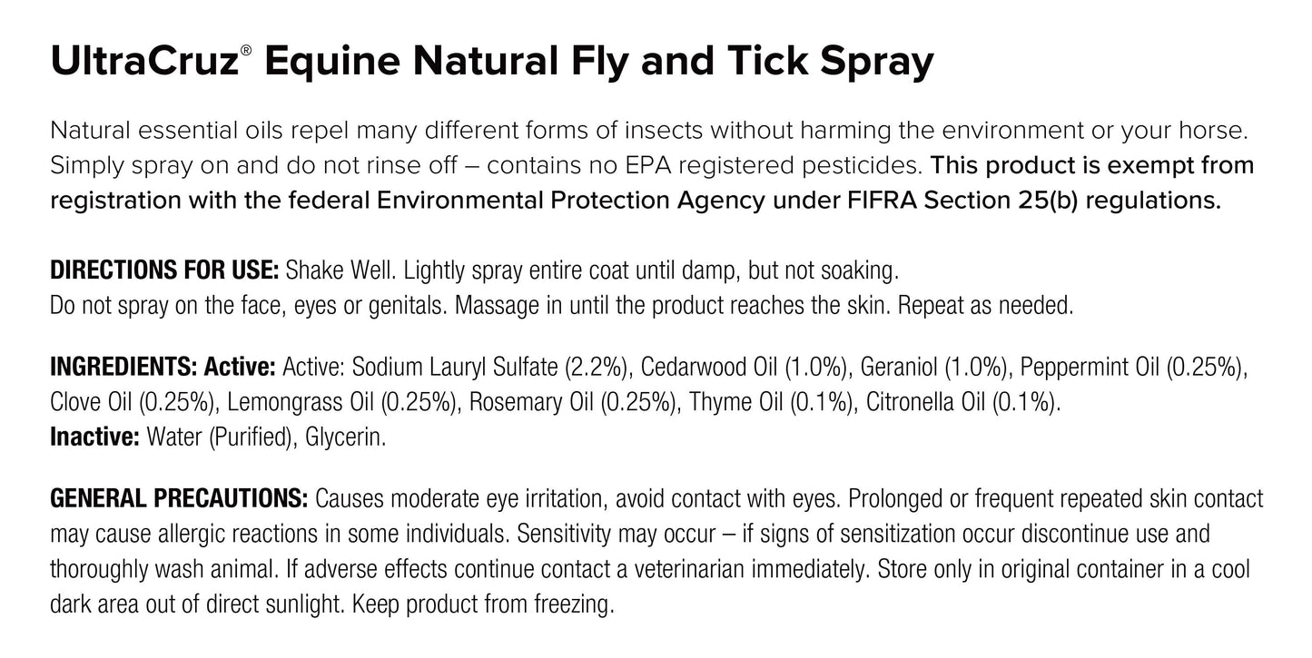 UltraCruz Equine Natural Fly and Tick Spray for Horses, 16 oz