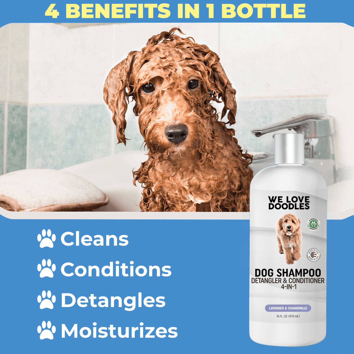 We Love Doodles Dog Shampoo, Conditioner and Detangler, Best Shampoo for Goldendoodles and Doodles, Dog Shampoo for Puppies, Grooming, Clean Ingredients, Lavender, Moisturizing, Best Smelling