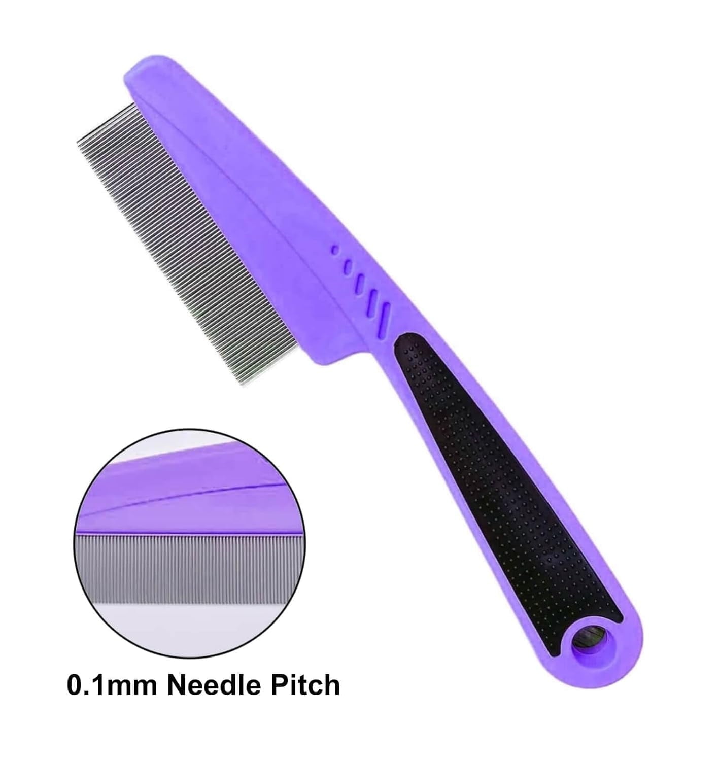 Flea Comb with Rubber Handle, Professional Fine Teeth Grooming Comb for Dogs & Cats (Purple)