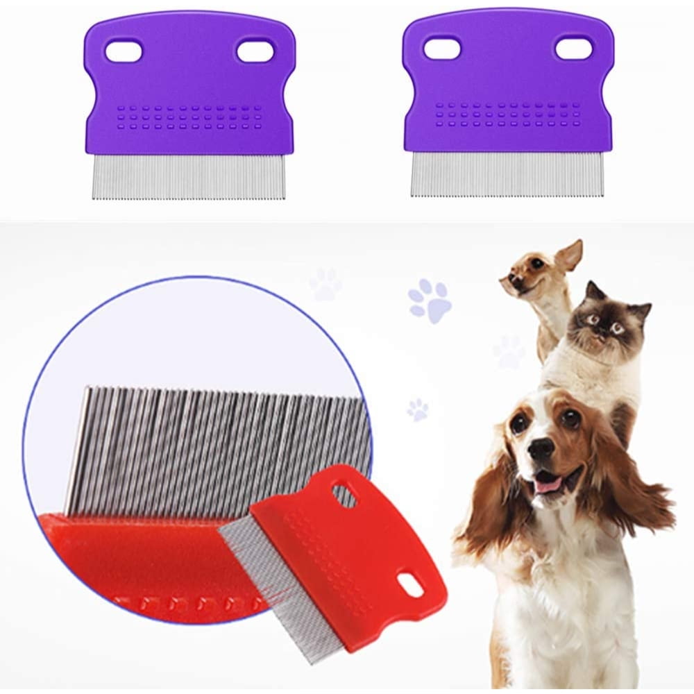 3Pcs Flea Comb Cat Dog Pat Comb Flea Comb Remover with Handle Flea Removal Grooming Comb Stain Remover Combs for Long Hair Dogs and Cats(Random Color)