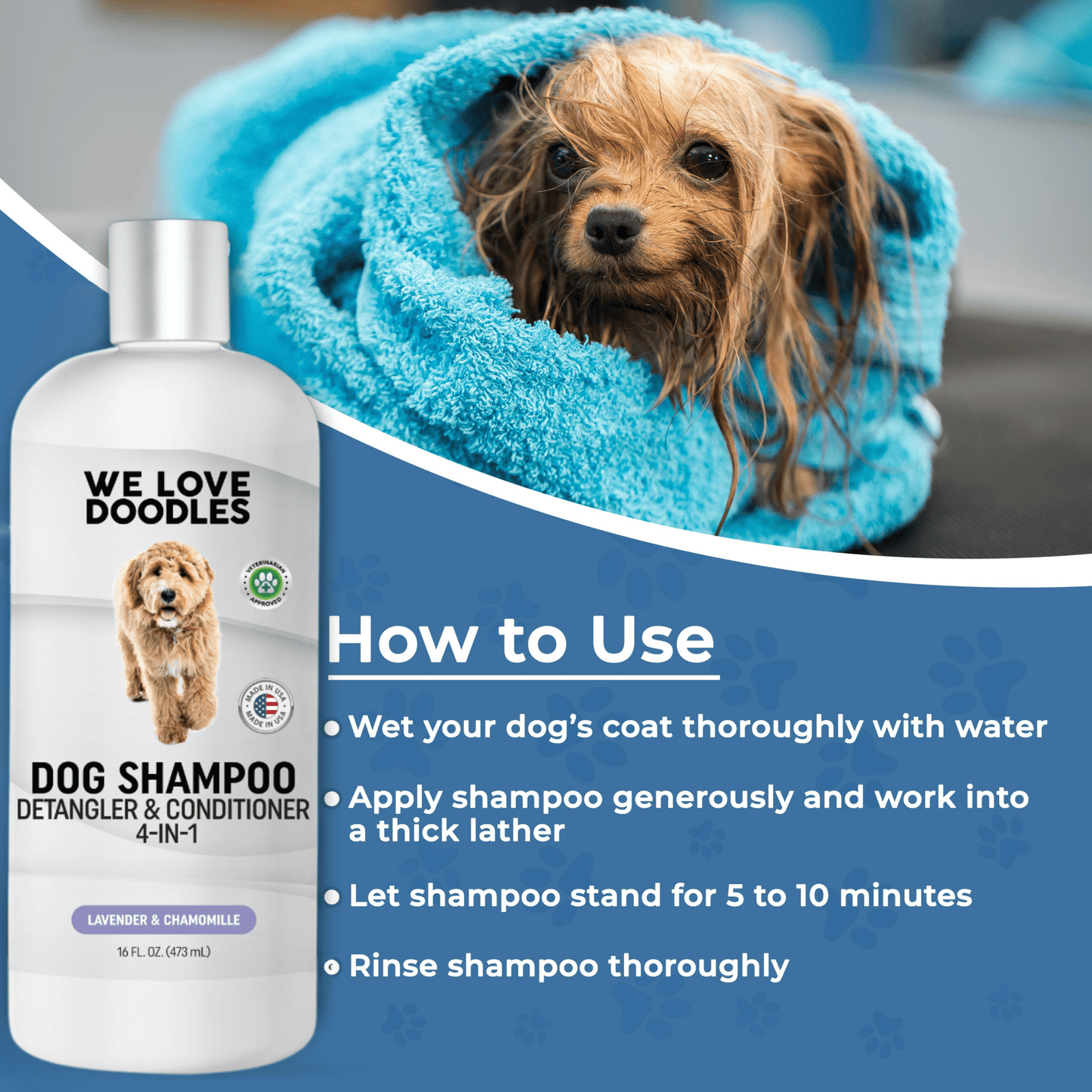 We Love Doodles Dog Shampoo, Conditioner and Detangler, Best Shampoo for Goldendoodles and Doodles, Dog Shampoo for Puppies, Grooming, Clean Ingredients, Lavender, Moisturizing, Best Smelling