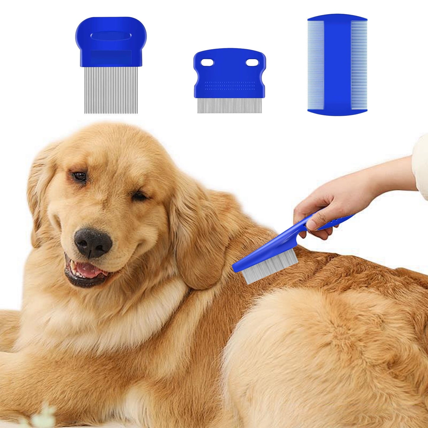 Sokhug Four - Piece Pet Comb Set for Dogs Cats Flea Comb Tear Stain Comb Dandruff Hair Stains Removal Dense Tooth Needle Comb for Grooming