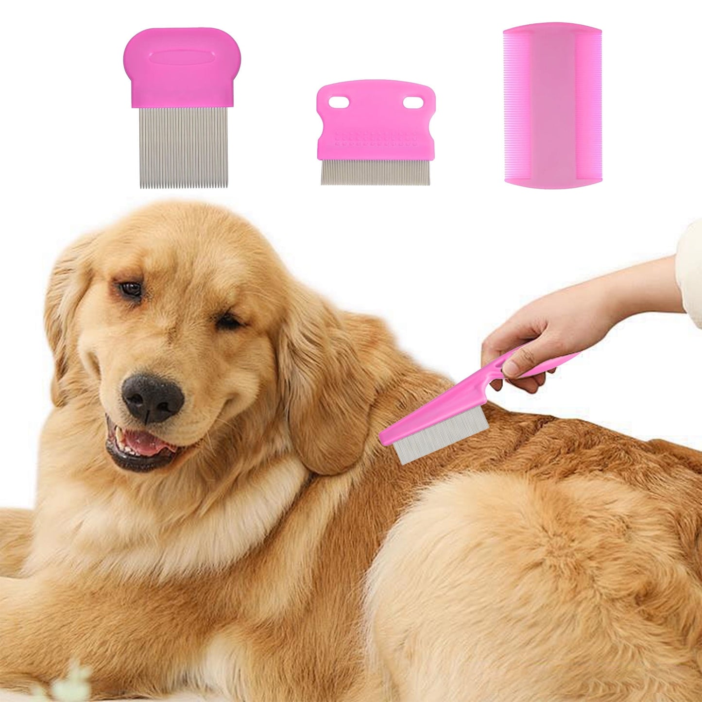 Sokhug Four - Piece Pet Comb Set for Dogs Cats Flea Comb Tear Stain Comb Dandruff Hair Stains Removal Dense Tooth Needle Comb for Grooming