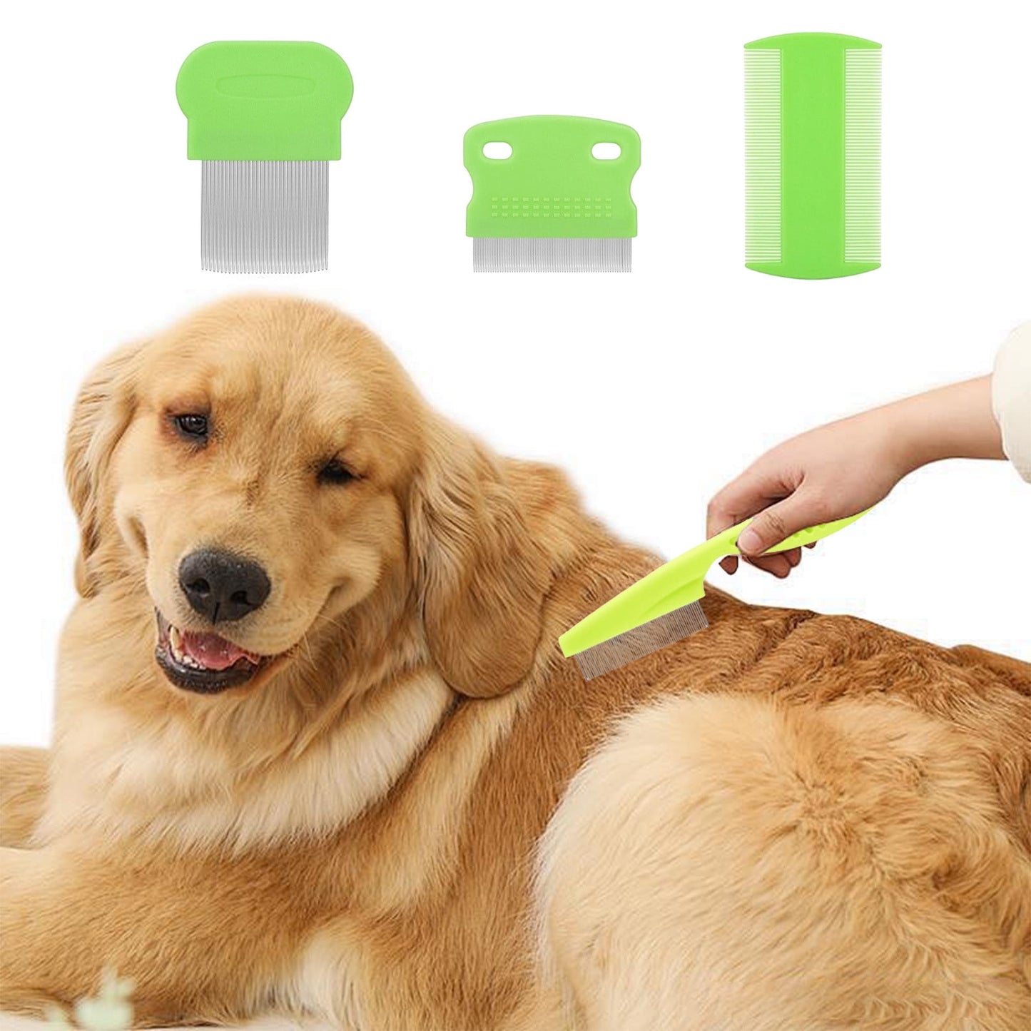 Sokhug Four - Piece Pet Comb Set for Dogs Cats Flea Comb Tear Stain Comb Dandruff Hair Stains Removal Dense Tooth Needle Comb for Grooming