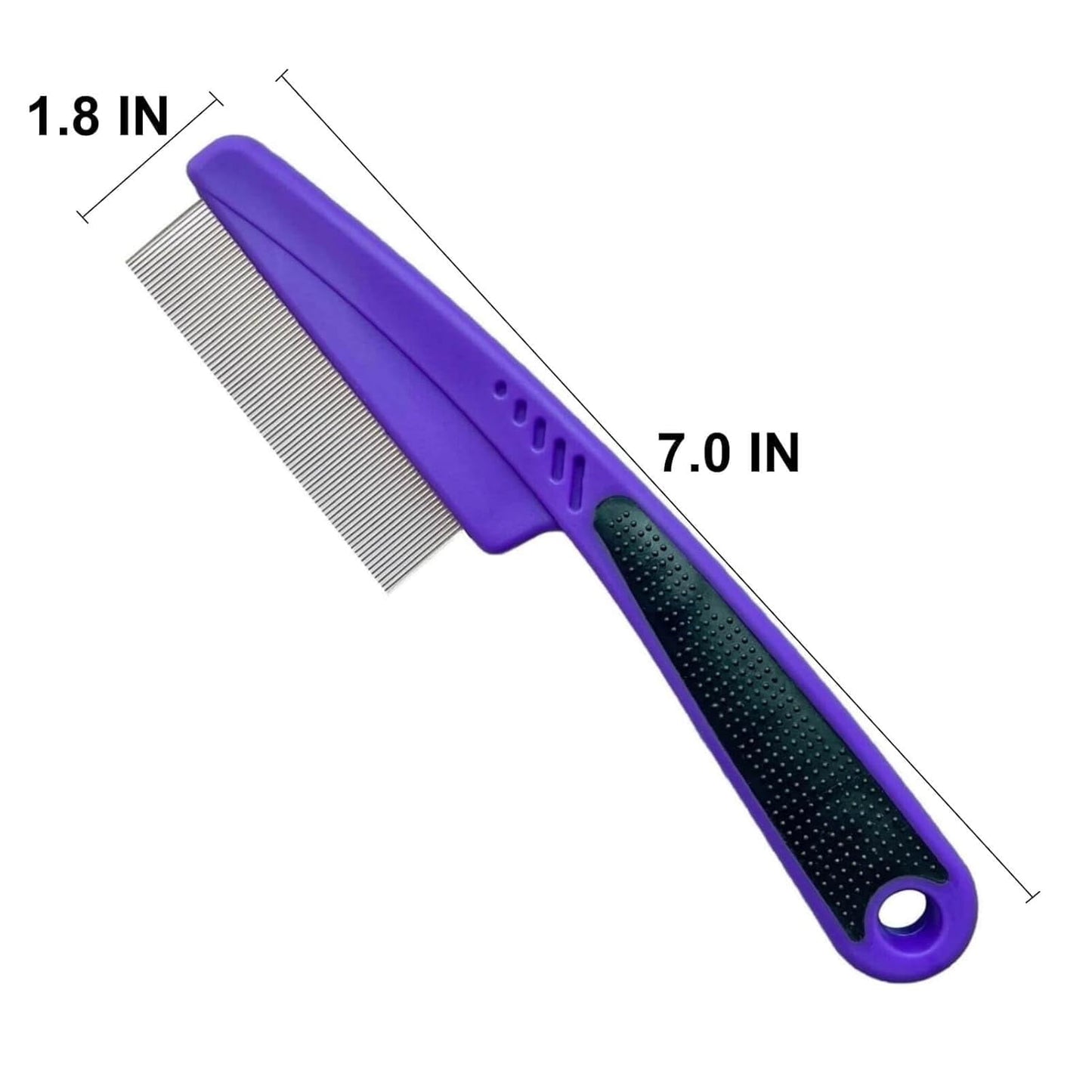 Flea Comb with Rubber Handle, Professional Fine Teeth Grooming Comb for Dogs & Cats (Purple)