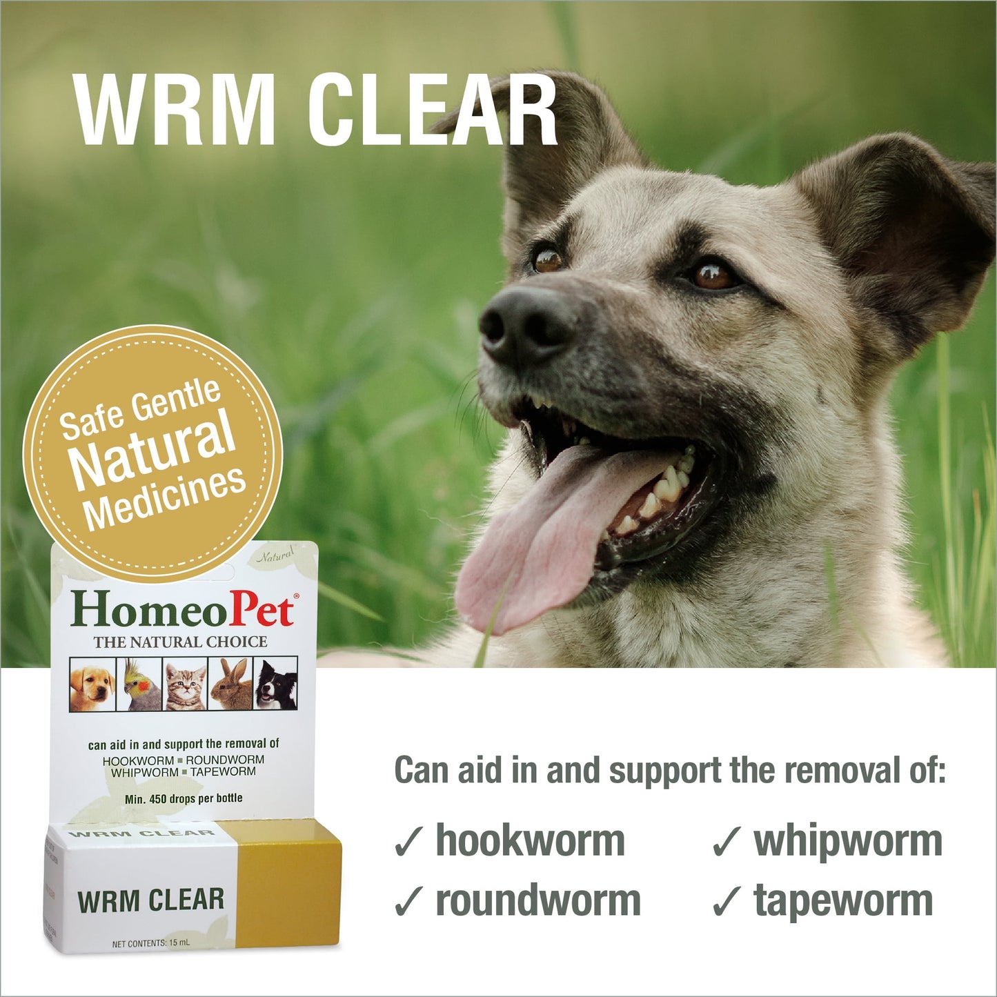 HomeoPet WRM Clear Broad-Spectrum Multispecies Parasite Treatment Solution, 15-Milliliter Bottle