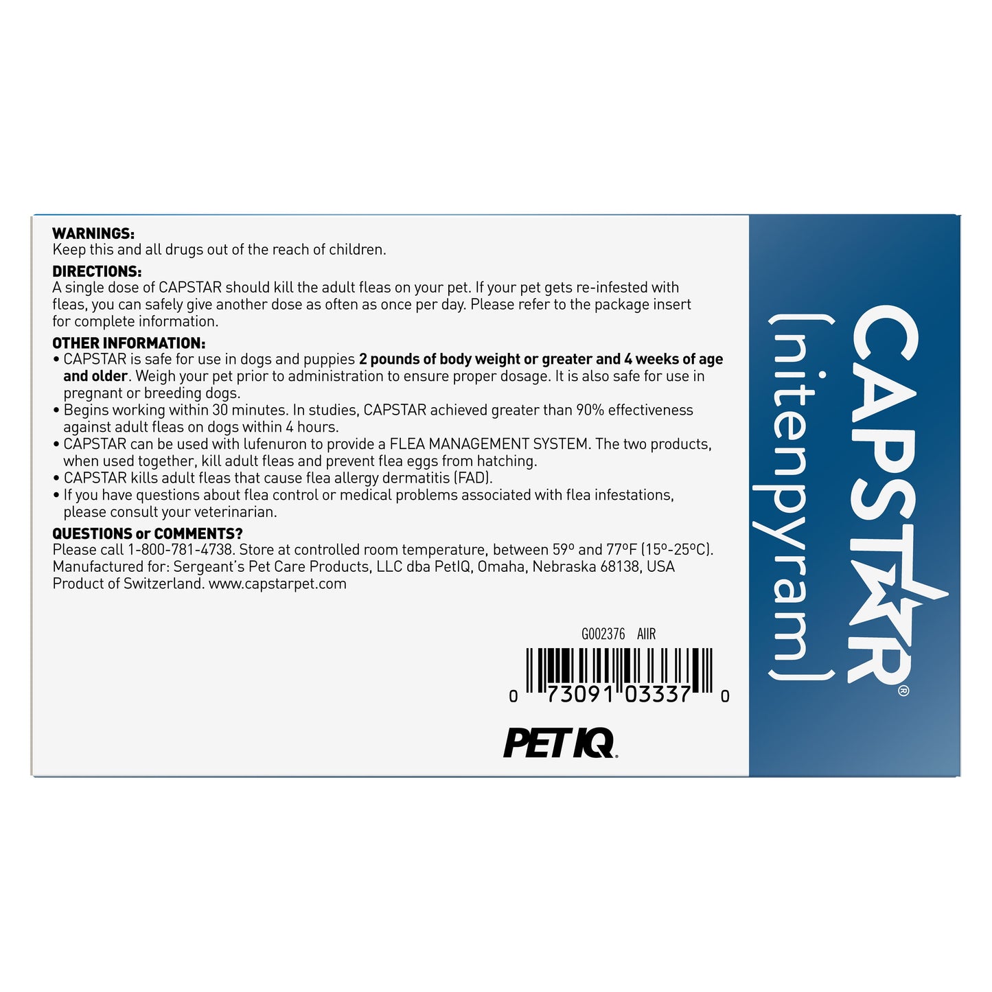 Capstar Fast-Acting Oral Flea Treatment for 2-25lb Dogs – 6 Doses