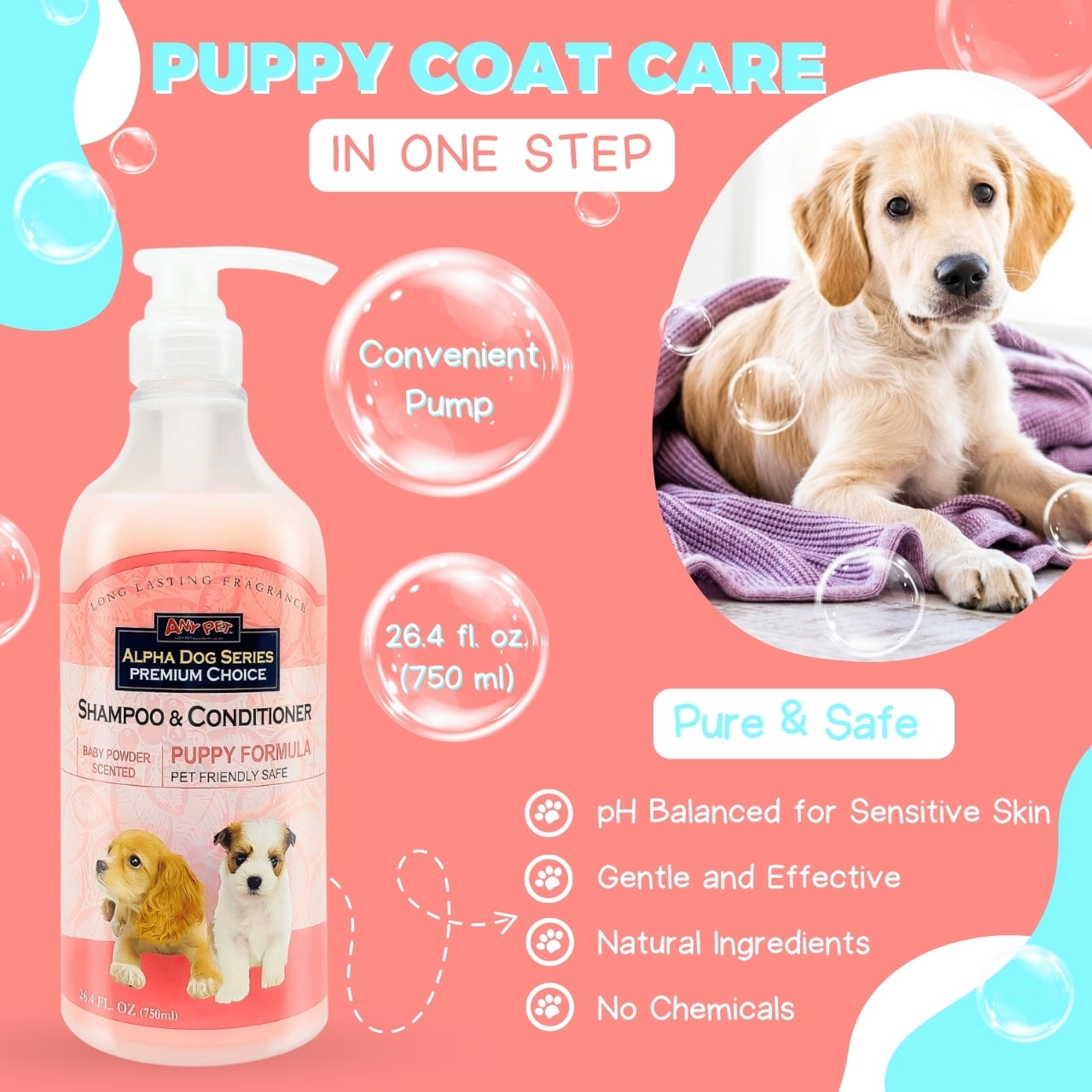 All Natural, Hypoallergenic | Gentle Puppy Shampoo + Conditioner with Aloe Vera | Antibacterial | pH Balanced | Tear Free | Detangler & Moisturizer | Odor Eliminator | Grooming Quality - Pack of 2