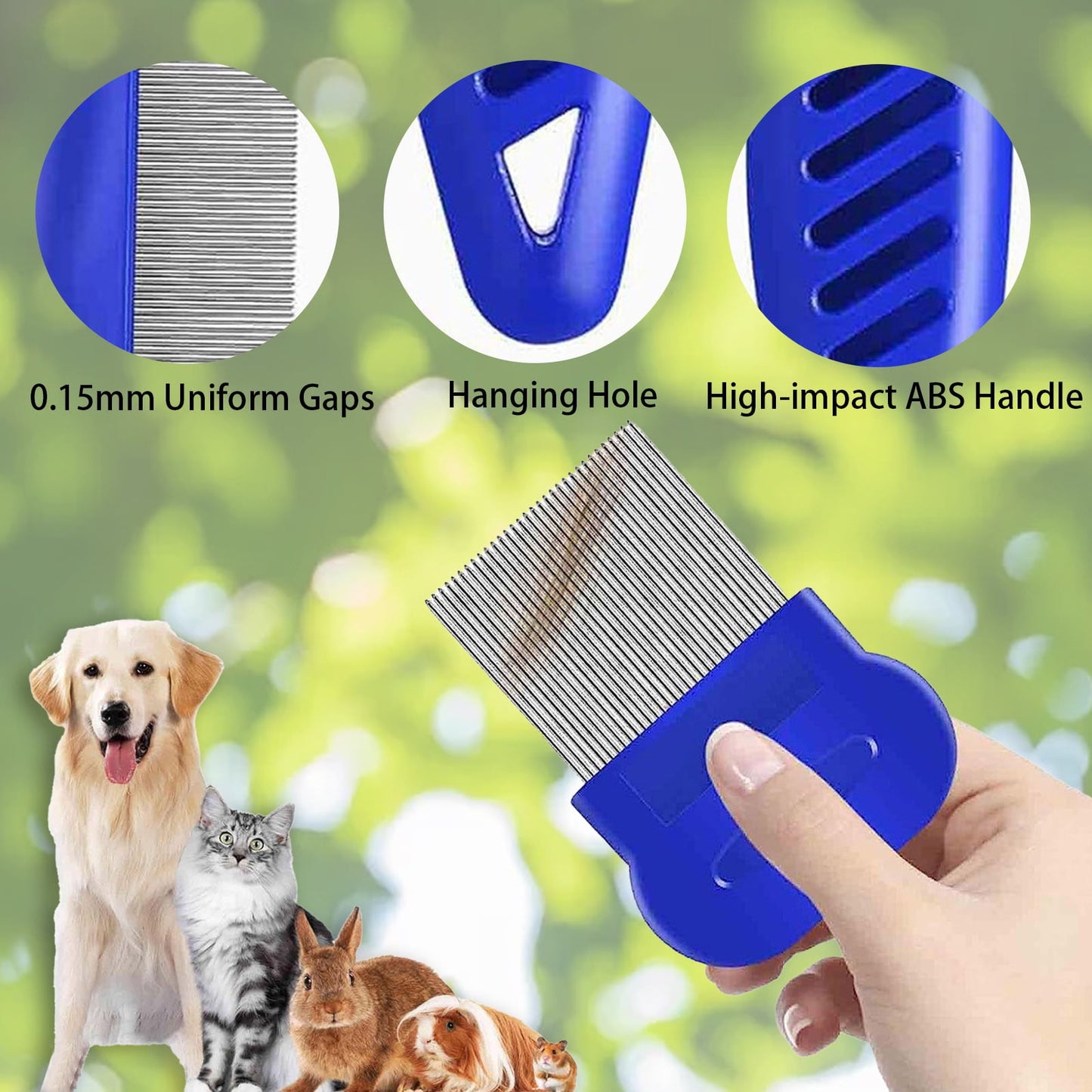 JELSUBI 4 Pack Flea Lice Comb, Stainless Steel Dog Cat Grooming Combs with Rounded Teeth, Double Sided Professional Pet Tear Stain Remover, Dematting Tool for Small, Medium & Large Pets