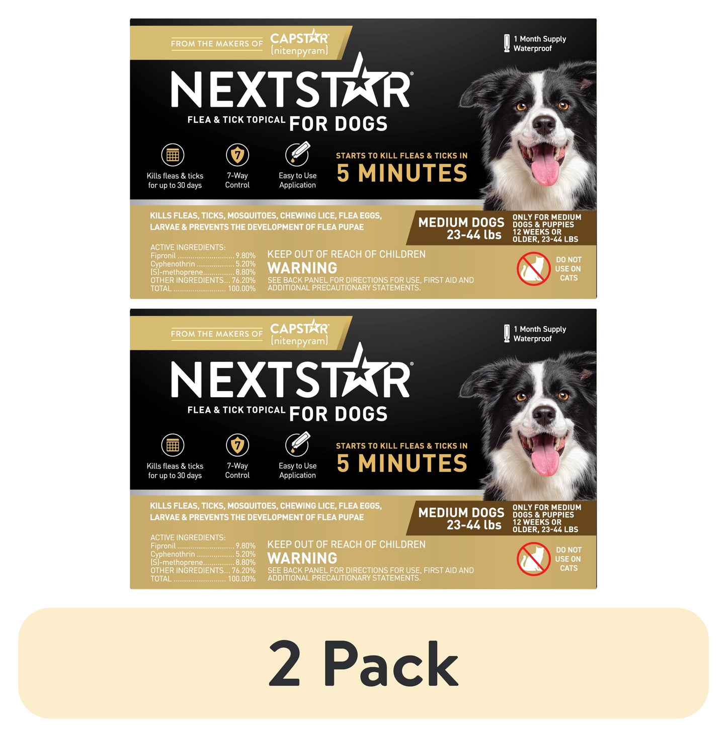 (2 pack) NEXTSTAR Flea & Tick Topical Prevention for Dogs 23-44 lbs, 1-Month Supply