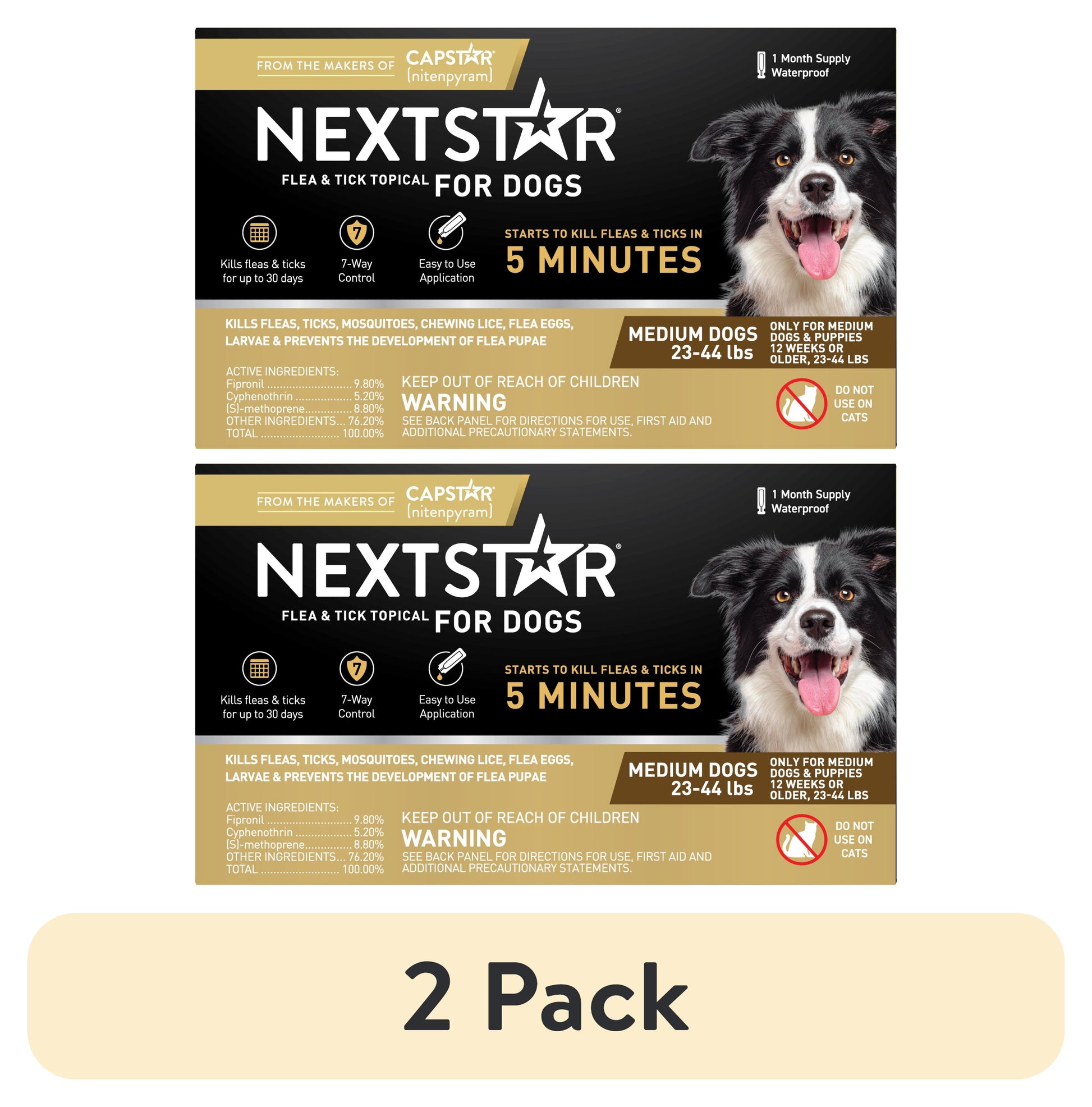 (2 pack) NEXTSTAR Flea & Tick Topical Prevention for Dogs 23-44 lbs, 1-Month Supply