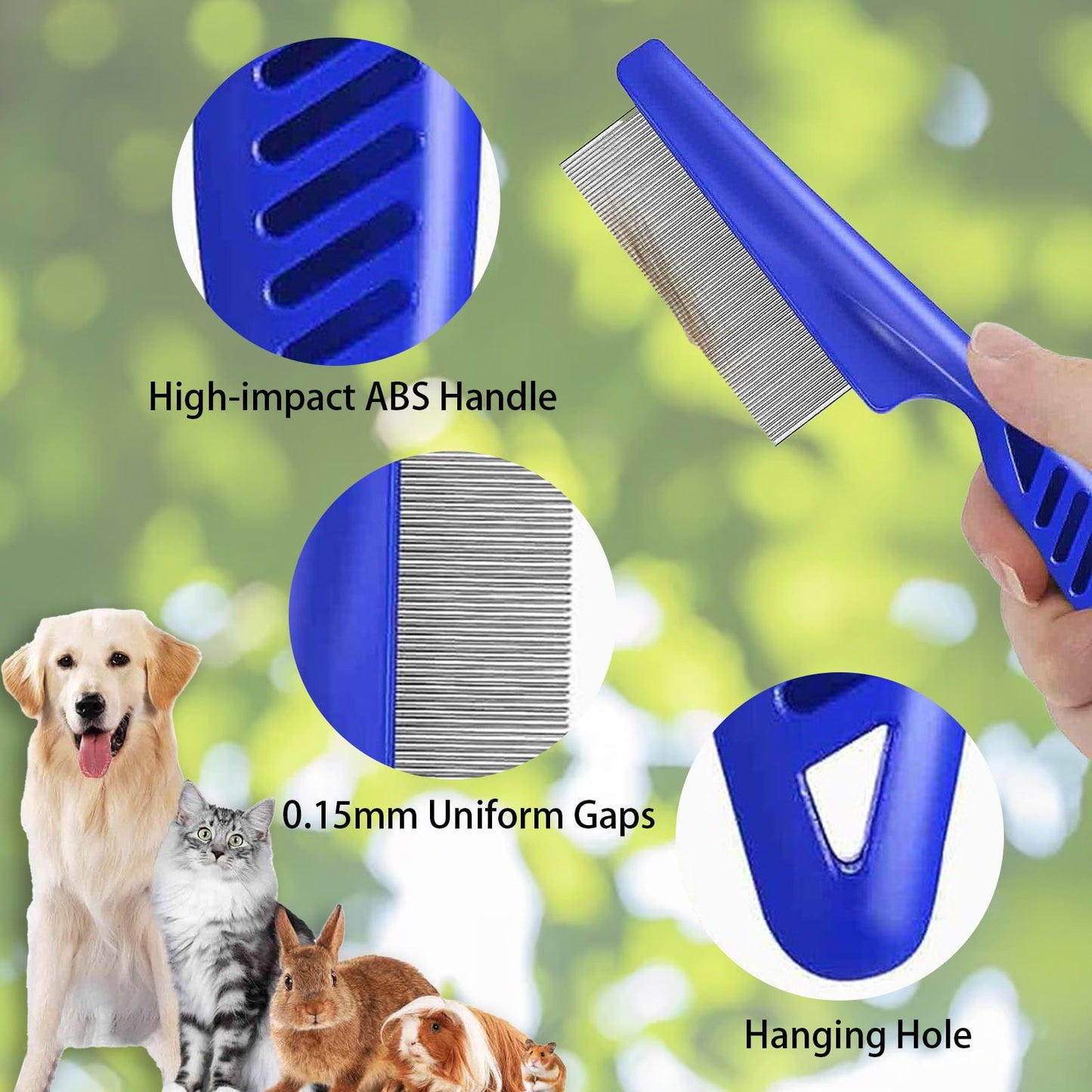 JELSUBI 4 Pack Flea Lice Comb, Stainless Steel Dog Cat Grooming Combs with Rounded Teeth, Double Sided Professional Pet Tear Stain Remover, Dematting Tool for Small, Medium & Large Pets