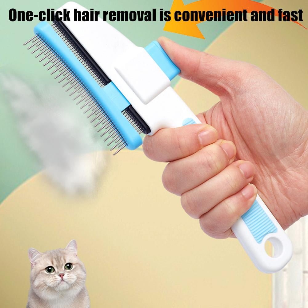 Pet Hair Removal Comb Flea Comb, New Cat Brush with Release Button, Pet Grooming Shedding Brushes for Short and Long Hair Dogs Cats Supplies