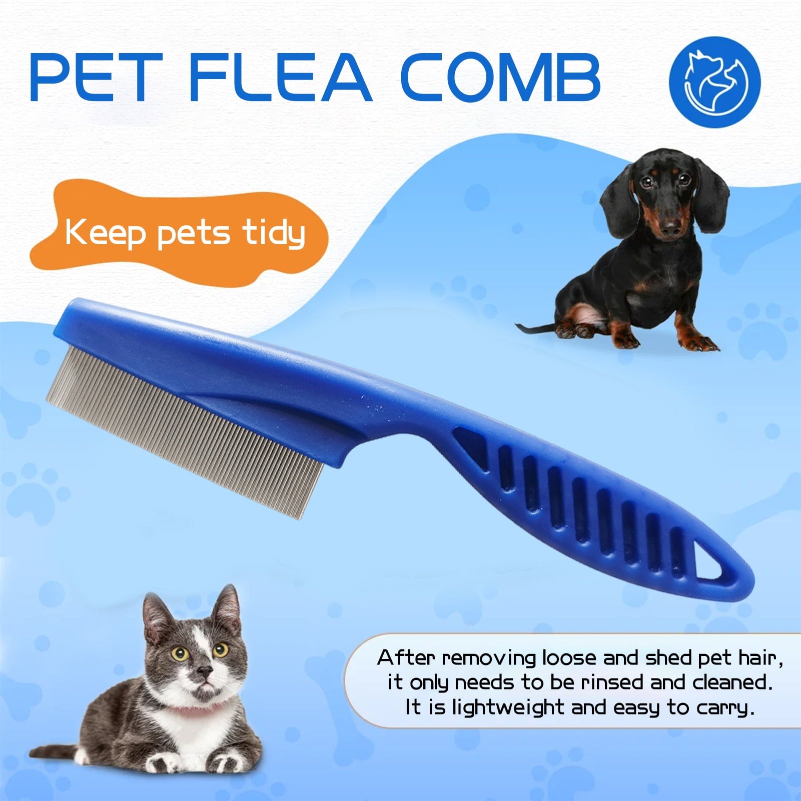 Aruwei 2Pcs Pet Flea Comb Stainless Steel Tear Stain Removal Grooming Brush for Dogs and Puppies