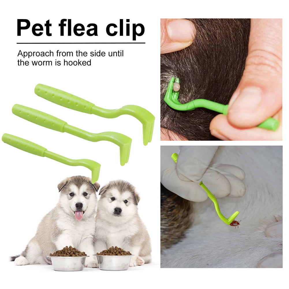 3pcs/set Pets Grooming Tick Clips Dogs Fleas Tweezer Cat Lice Clamp Tool (Green)