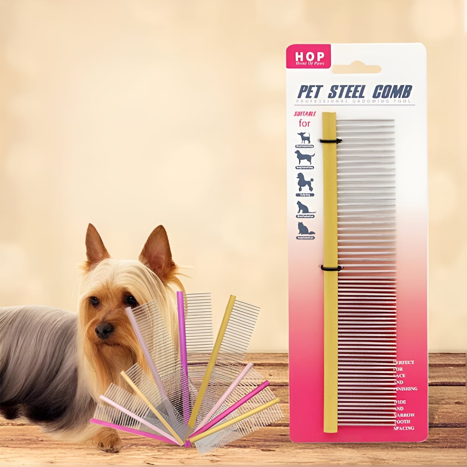 ACDANC 2Pcs Dog Comb,Easy Knot Removal Metal Comb,Minimalist Look Dematting Comb for Dogs,Color-Mixing1