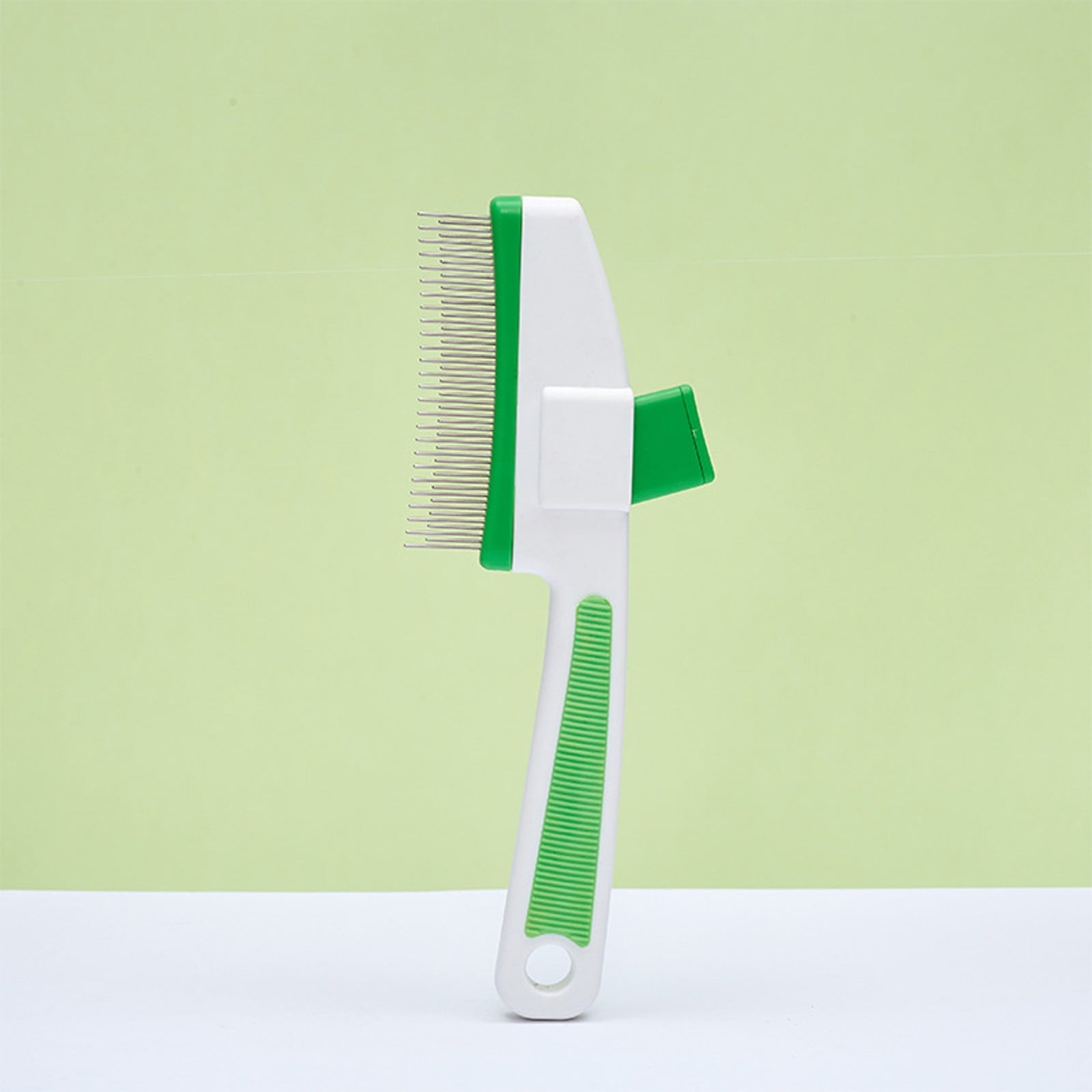 Self-Cleaning Pet Comb with Release Button, Dual-Sided Flea Comb for Cats/Dogs, Stainless Steel Grooming Brush for Shedding Hair Removal