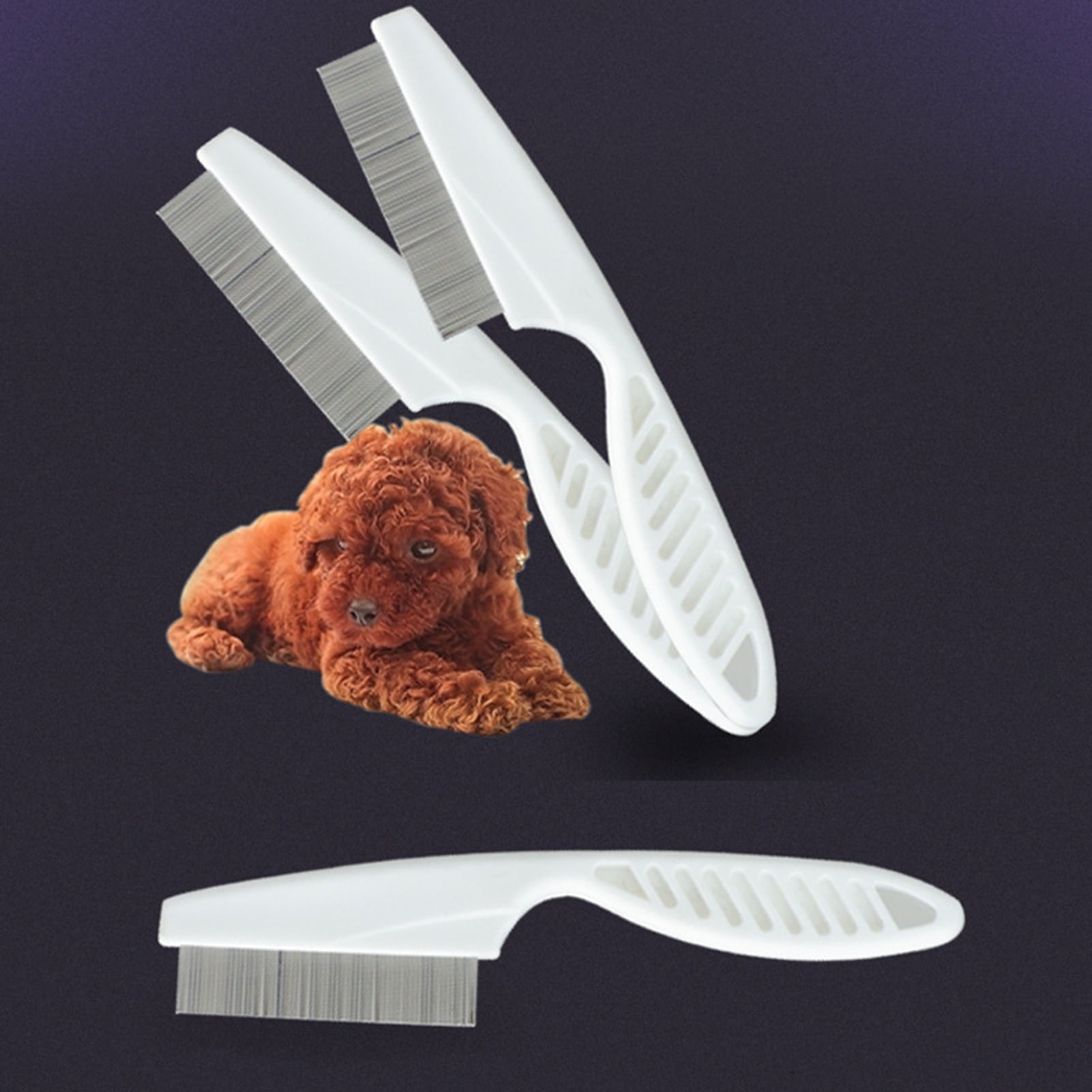 Aruwei 2Pcs Pet Flea Comb Stainless Steel Tear Stain Removal Grooming Brush for Dogs and Puppies