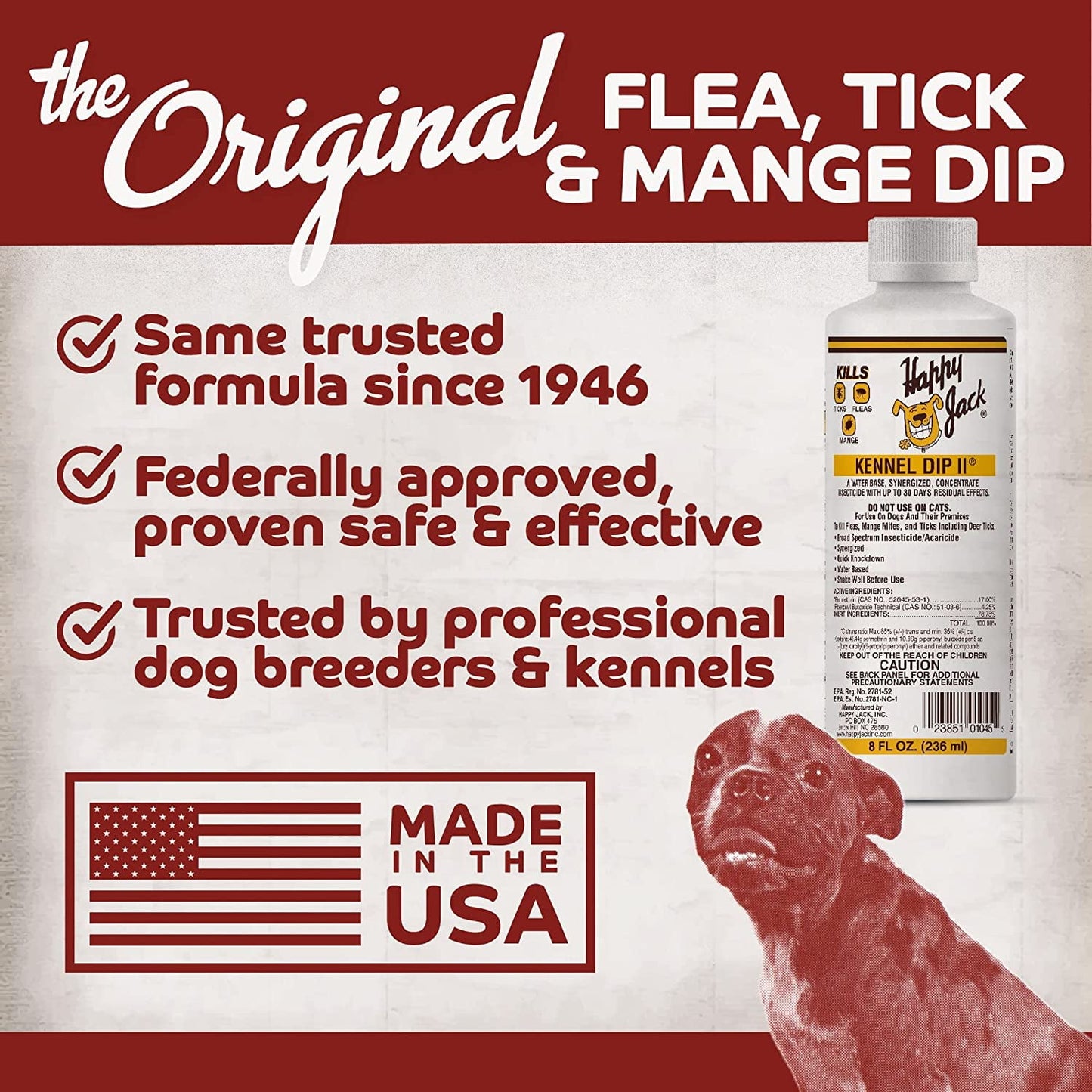 Happy Jack Kennel Dip II Flea, Tick & Mange Treatment for Dogs, 16 oz
