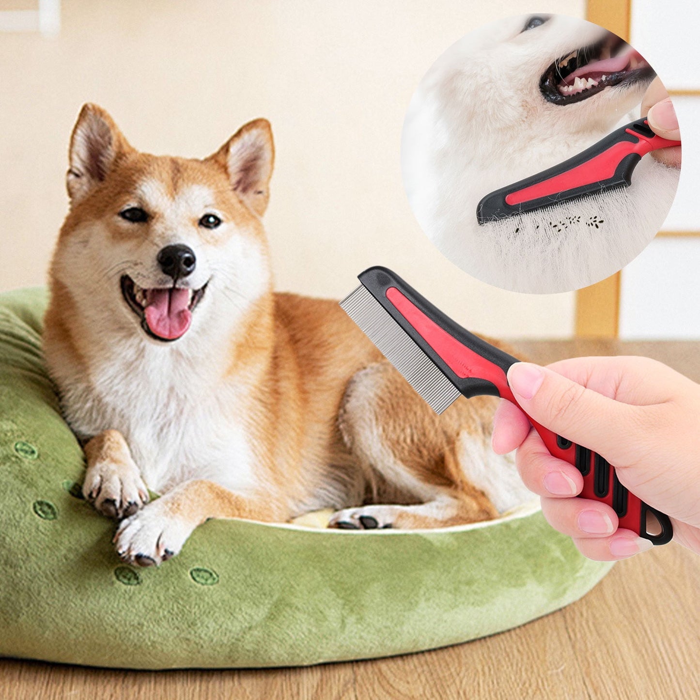 2 Pcs Double Row Flea Comb for Dogs & Cats - Long Handle Pet Grooming Tool for Ticks, Lice & Flea Removal - Gentle Detangling & Hair Care - Lightweight Durable Comb for Small Animals & Pets