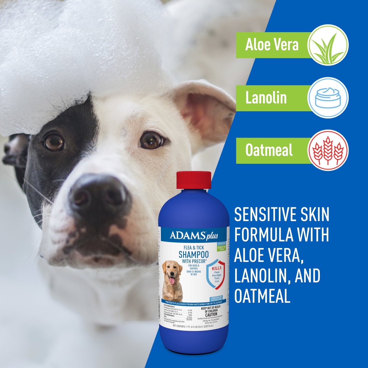 Adams Plus Flea & Tick Shampoo with Precor for Dogs & Puppies over 12 Weeks of Age, 24 oz