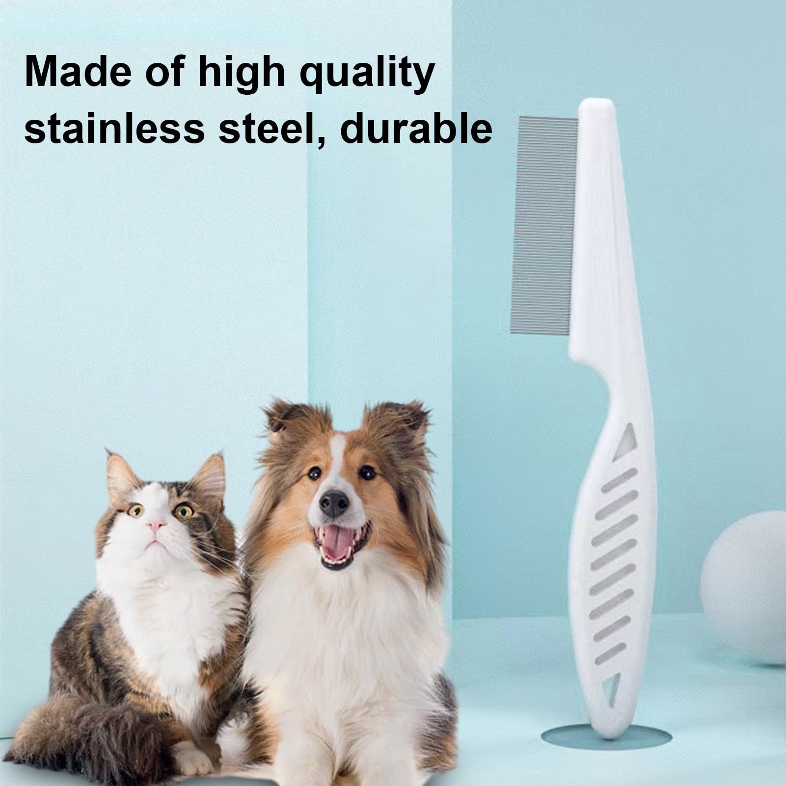 Zksm 2Pcs Pet Grooming Comb Multifunctional – Stainless Steel Flea Comb for Cats, Dogs, Pet Tear Stain Removal Brush for Deshedding
