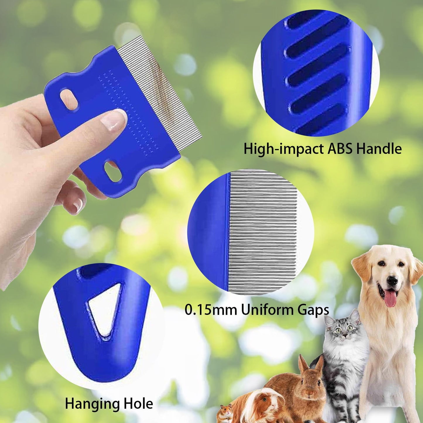 JELSUBI 4 Pack Flea Lice Comb, Stainless Steel Dog Cat Grooming Combs with Rounded Teeth, Double Sided Professional Pet Tear Stain Remover, Dematting Tool for Small, Medium & Large Pets