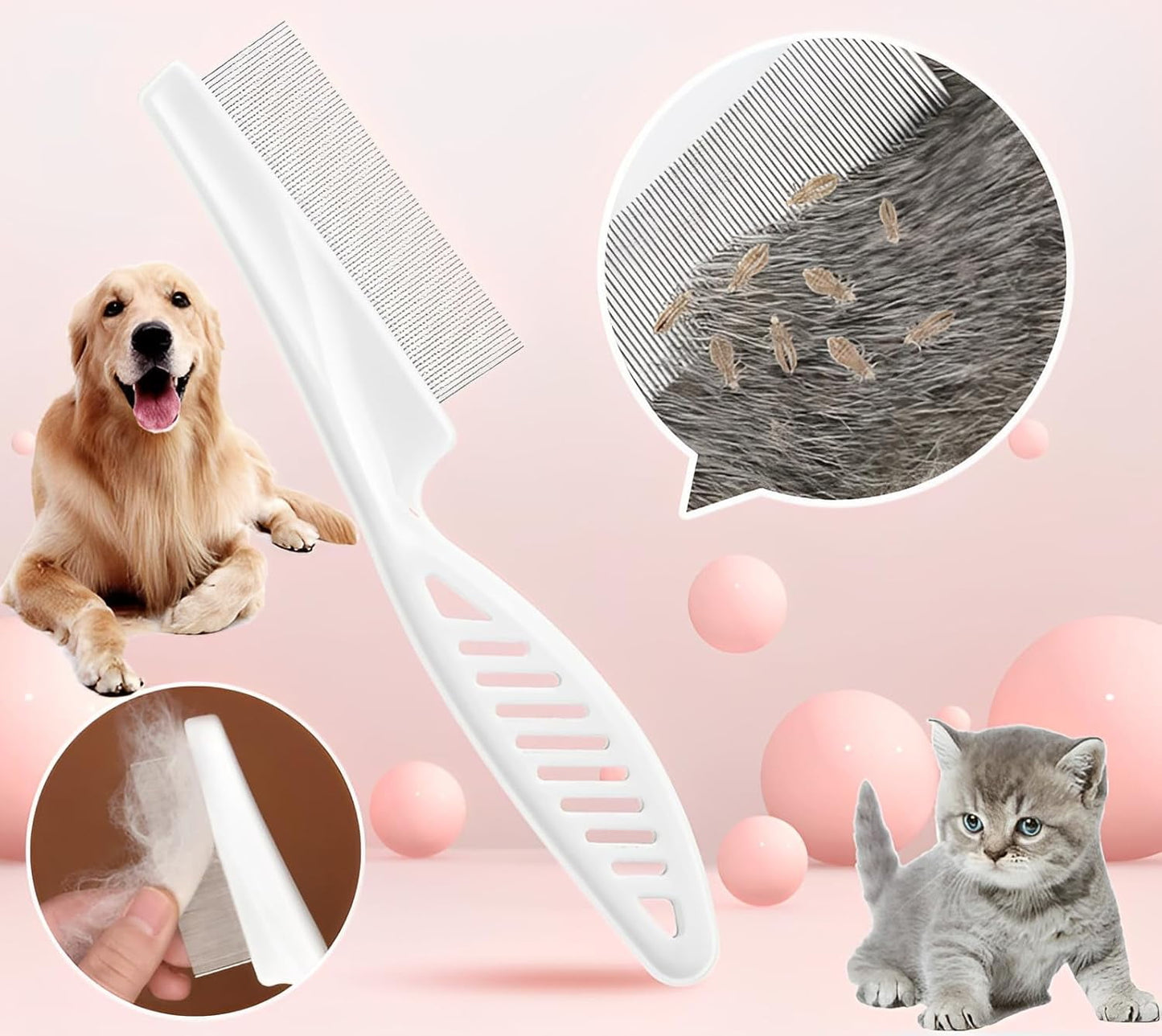 Flea Comb for Dogs and Cats, Pet Lice Comb Fine Tooth Grooming Tool for Removing Tear Stains, Fleas, Dandruff, Lice