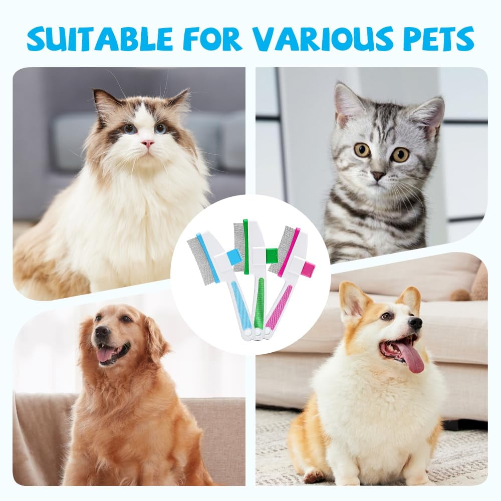 Changmaius Pet Hair Removal Comb - Flea Comb with One-Click Self-Cleaning, Soft Stainless Steel Bristles, Non-Slip Handle for Dogs and Cats Shedding