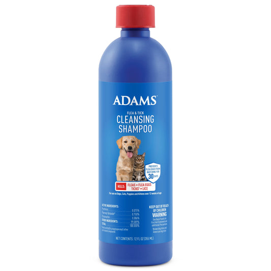 Adams Flea & Tick Cleansing Shampoo for Cats and Dogs, 12 ounces