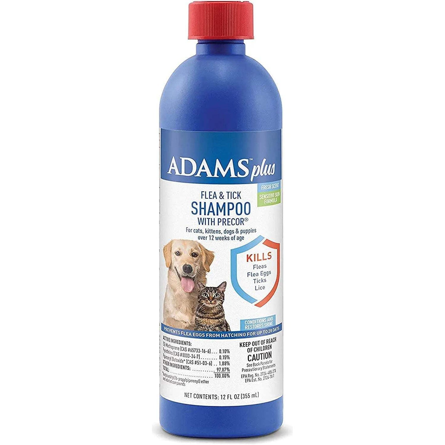 Adams Plus Flea & Tick Shampoo with Precor for Dogs & Puppies over 12 Weeks of Age, 24 oz