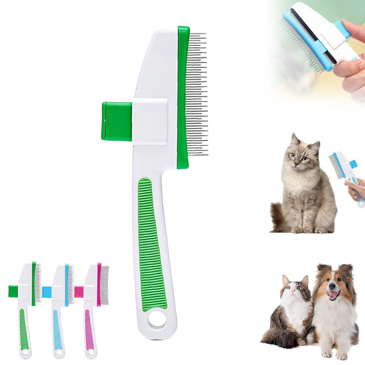 Changmaius Pet Hair Removal Comb - Flea Comb with One-Click Self-Cleaning, Soft Stainless Steel Bristles, Non-Slip Handle for Dogs and Cats Shedding