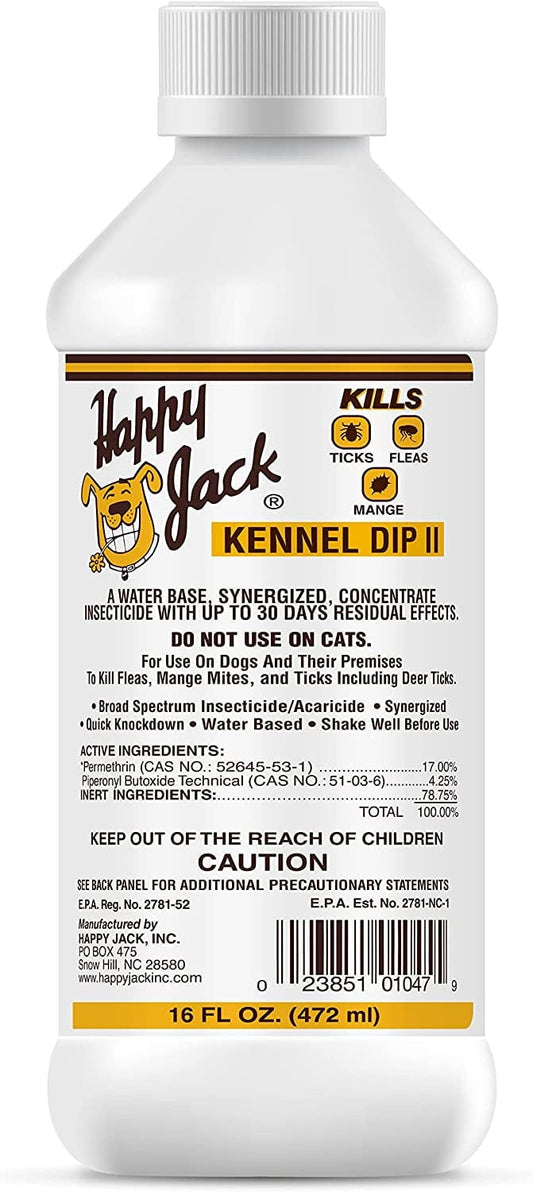 Happy Jack Kennel Dip II Flea, Tick & Mange Treatment for Dogs, 16 oz