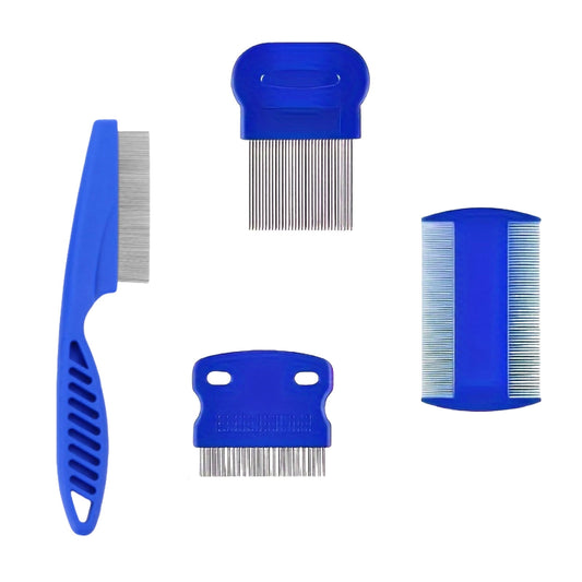 JELSUBI 4 Pack Flea Lice Comb, Stainless Steel Dog Cat Grooming Combs with Rounded Teeth, Double Sided Professional Pet Tear Stain Remover, Dematting Tool for Small, Medium & Large Pets