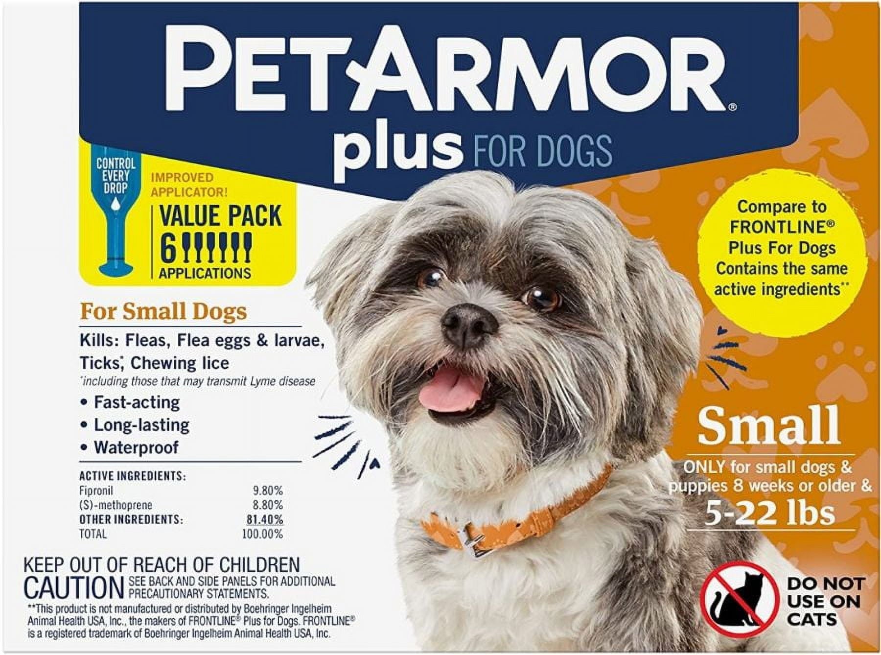 PetArmor Plus Flea and Tick Topical Treatment for Small Dogs 4-22 lbs [Dog, Flea & Tick Dips] 6 count