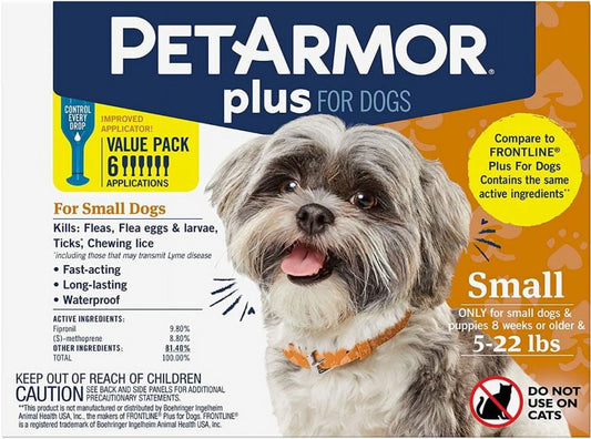 PetArmor Plus Flea and Tick Topical Treatment for Small Dogs 4-22 lbs [Dog, Flea & Tick Dips] 6 count
