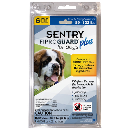 SENTRY FiproGuard Plus Flea and Tick Topical Treatment for Dogs 89-132 lbs, 6 Count