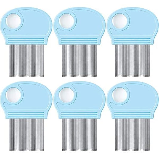 Saluqifa 6 Pieces Head Lice Remover Nit Removal Hair Comb with Magnifier, Fine Metal Teeth Tool for Dogs Cats Pet Human Grooming and Removing Dandruff Flakes/Lice Eggs, Sky Blue