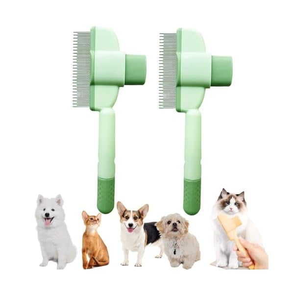 Saluqifa Zen Brush For Cats, Zenbrush™ Cat Comb - Removes Fur & Relieves Pain, Avatar Cat Comb for Long/Short Hair, Self Cleaning Pet Flea Combs Grooming Brush (2*Green)