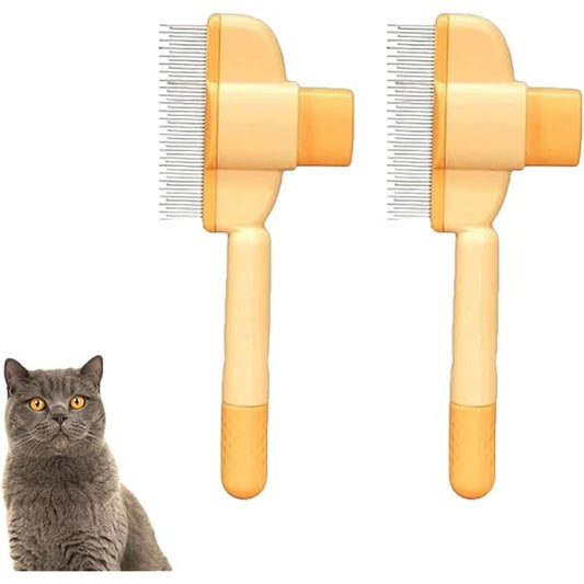 Saluqifa Zen Brush for Cats, Zenbrush Cat Comb - Removes Fur & Relieves Pain, Flea Comb for Cats, Self Cleaning Pet Flea Combs Grooming Brush for Long & Short Hair Cat Easy Clean Design (Yellow*2)
