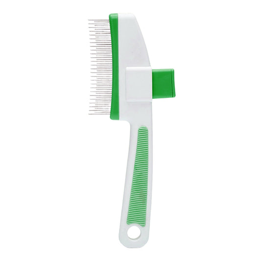 Self-Cleaning Pet Comb with Release Button, Dual-Sided Flea Comb for Cats/Dogs, Stainless Steel Grooming Brush for Shedding Hair Removal