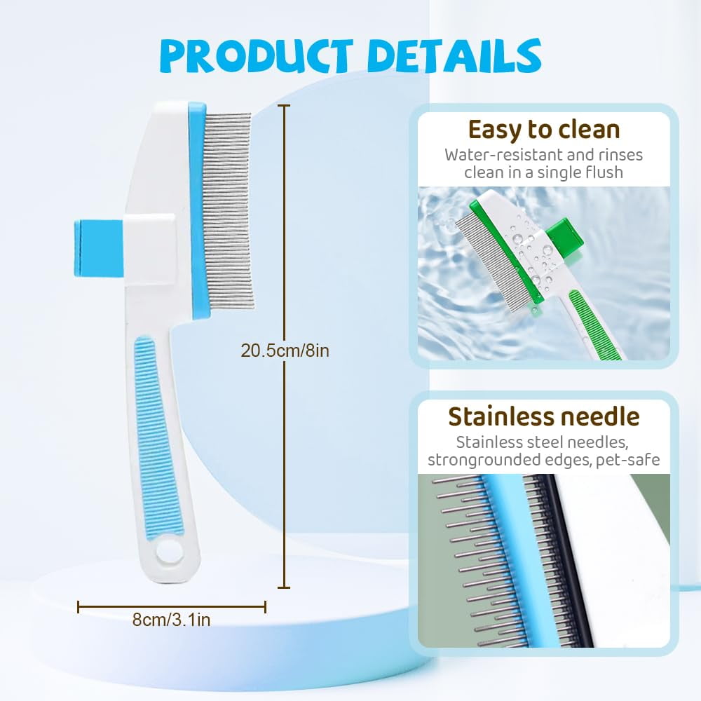 Changmaius Pet Hair Removal Comb - Flea Comb with One-Click Self-Cleaning, Soft Stainless Steel Bristles, Non-Slip Handle for Dogs and Cats Shedding