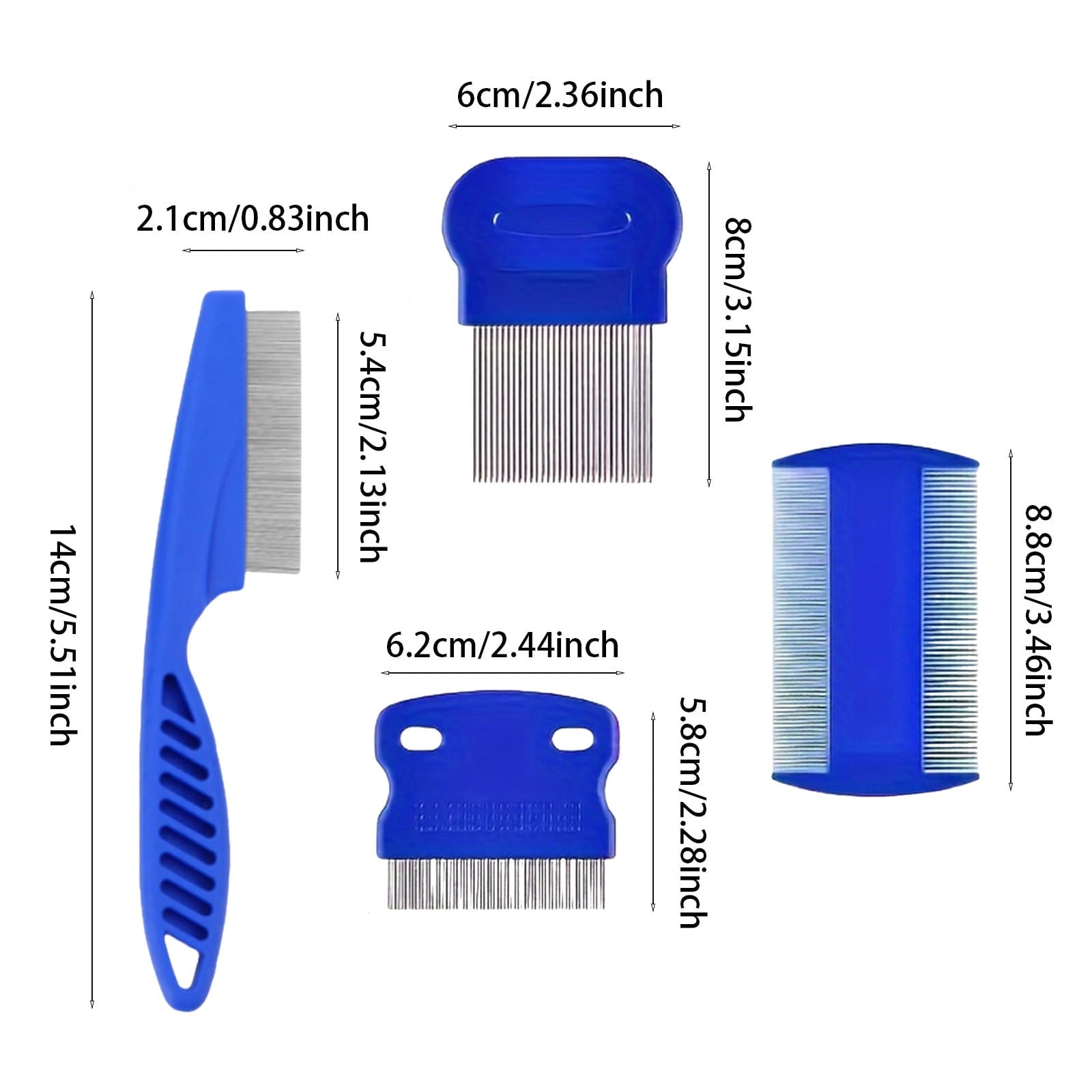 JELSUBI 4 Pack Flea Lice Comb, Stainless Steel Dog Cat Grooming Combs with Rounded Teeth, Double Sided Professional Pet Tear Stain Remover, Dematting Tool for Small, Medium & Large Pets