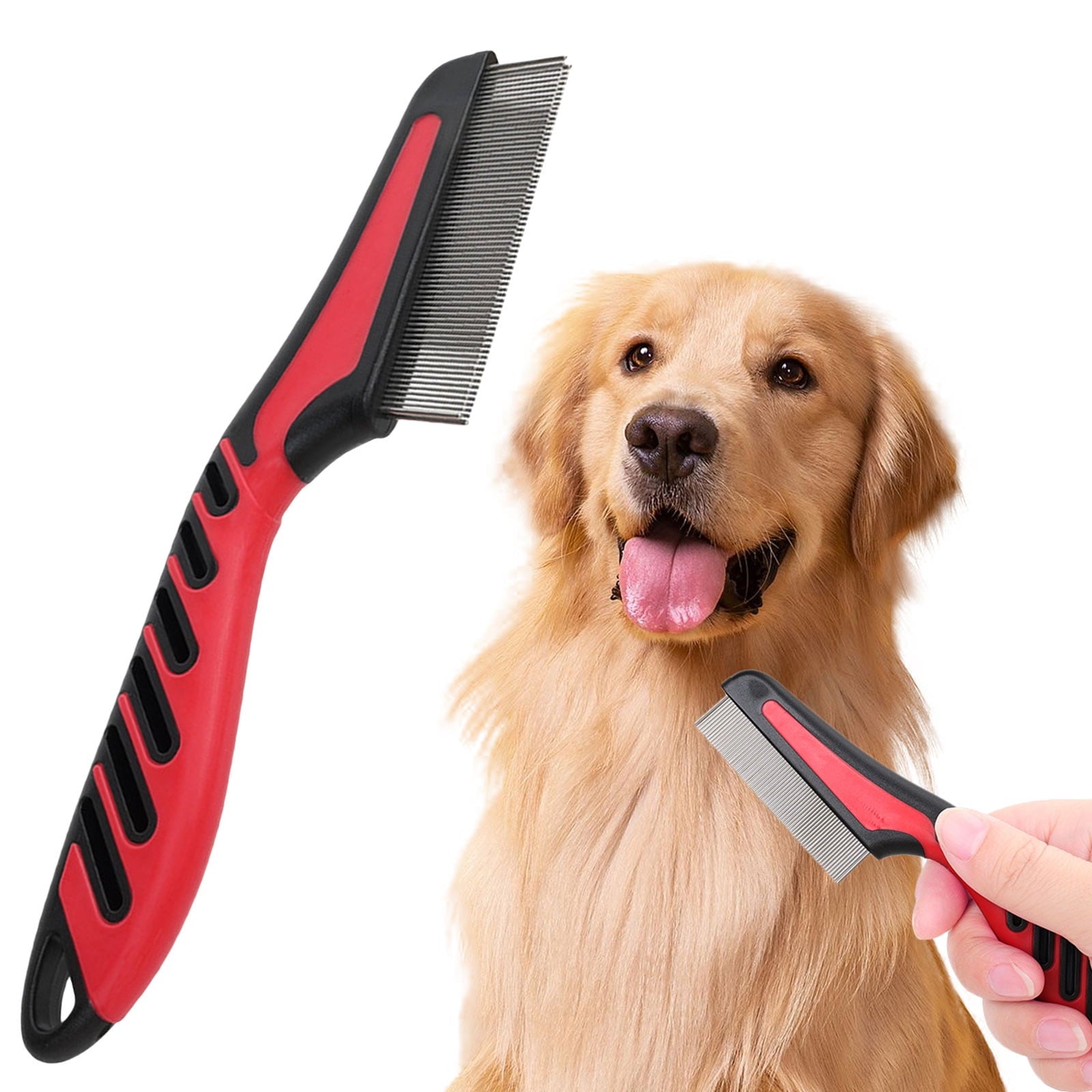 2 Pcs Double Row Flea Comb for Dogs & Cats - Long Handle Pet Grooming Tool for Ticks, Lice & Flea Removal - Gentle Detangling & Hair Care - Lightweight Durable Comb for Small Animals & Pets