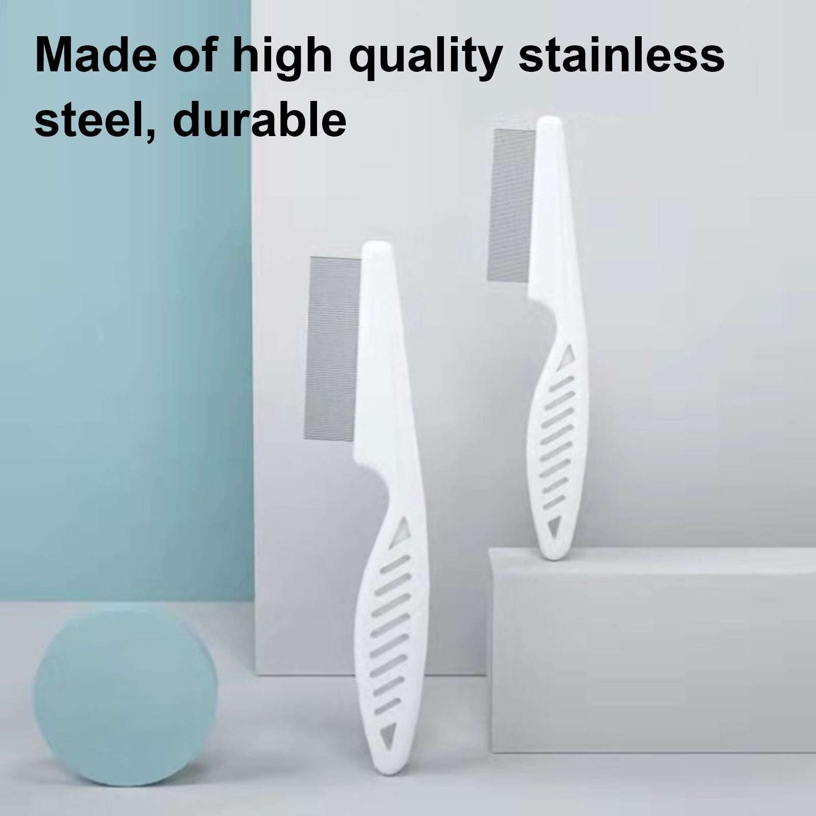 Zksm 2Pcs Pet Grooming Comb Multifunctional – Stainless Steel Flea Comb for Cats, Dogs, Pet Tear Stain Removal Brush for Deshedding