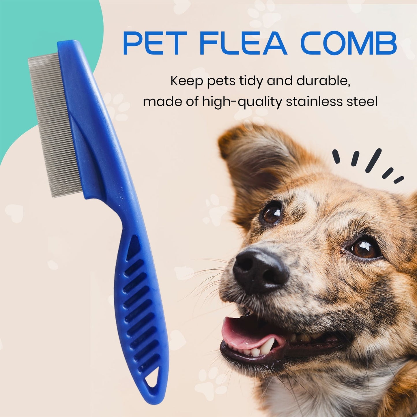 Aruwei 2Pcs Pet Flea Comb Stainless Steel Tear Stain Removal Grooming Brush for Dogs and Puppies
