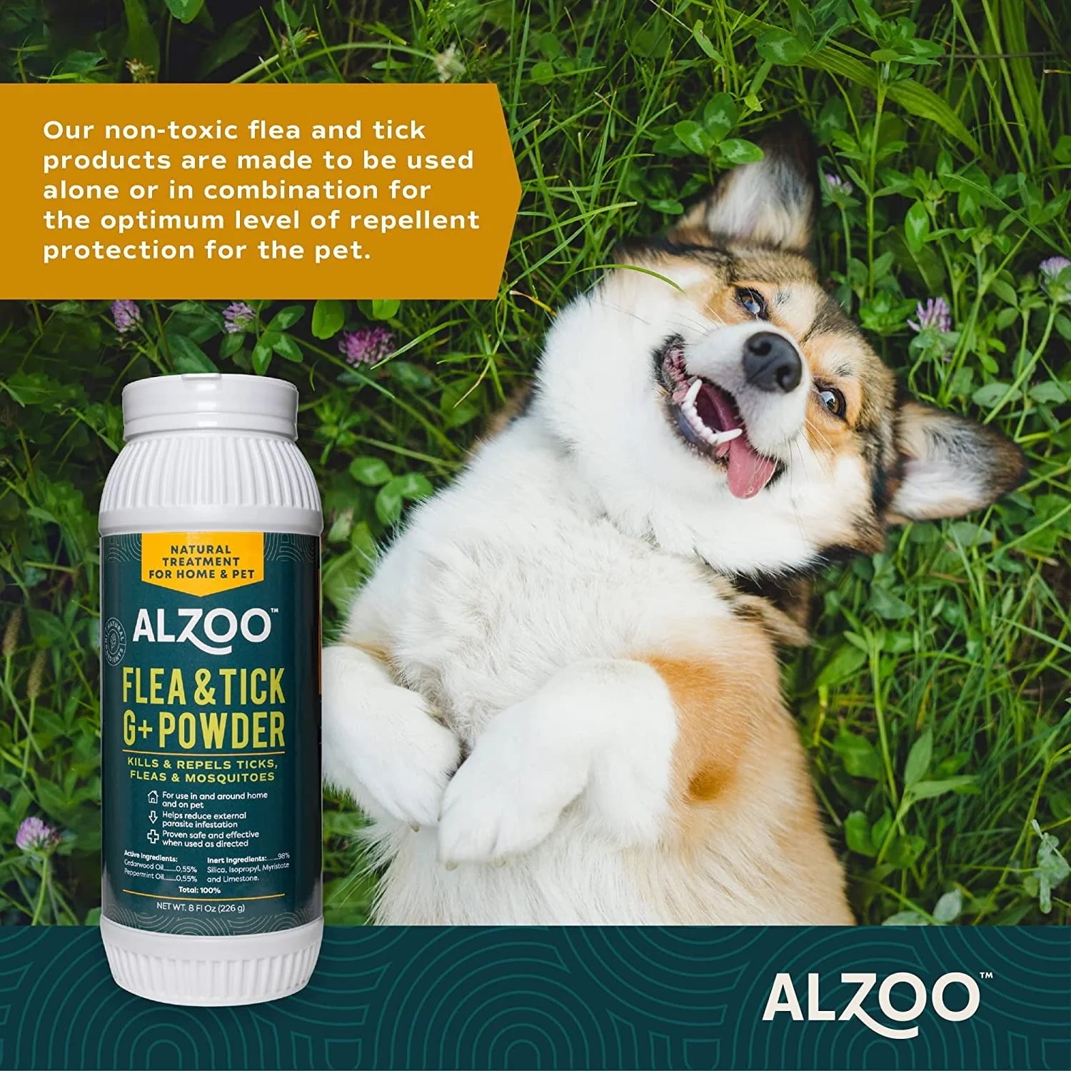 ALZOO Natural Flea & Tick G+ Powder Natural Home Treatment for Pets