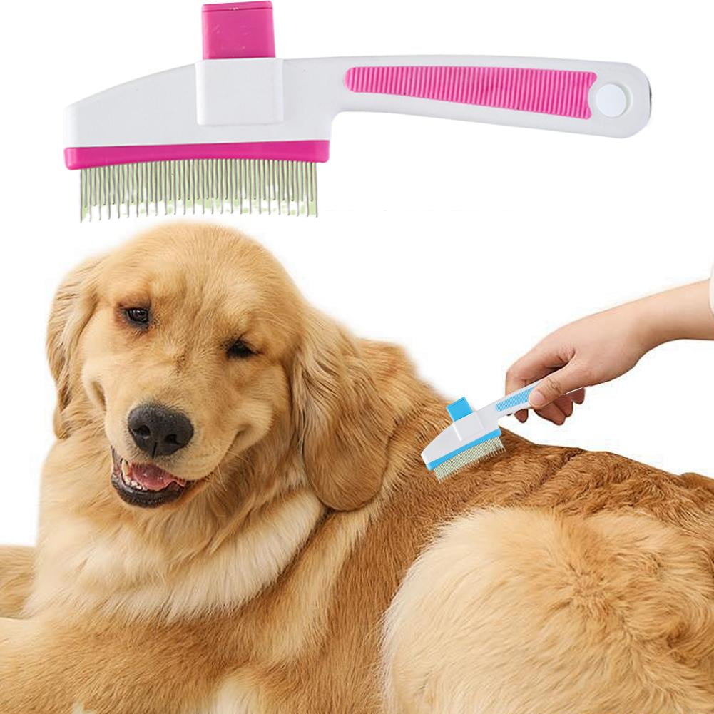 Pet Hair Removal Comb Flea Comb, New Cat Brush with Release Button, Pet Grooming Shedding Brushes for Short and Long Hair Dogs Cats Supplies